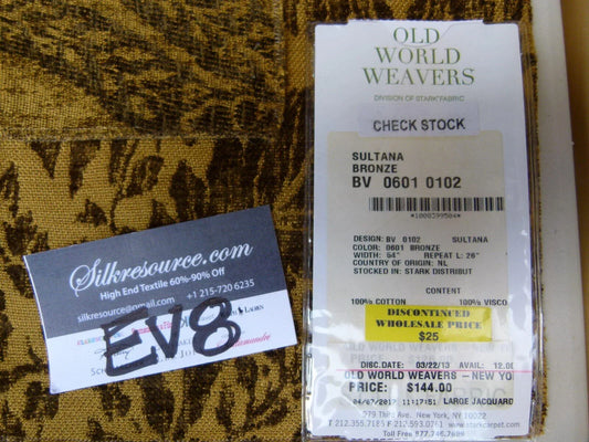 12 Ev8 Scalamandre Showroom Sample Square Sultana Bronze Cotton MSRP USD 144/Y