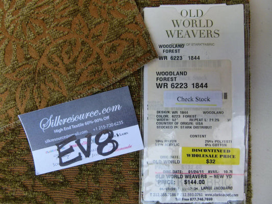 13 Ev8 Scalamandre Showroom Sample Square Woodland Forest Green Brown Leaf Vine Jacquard MSRP USD 144/Y