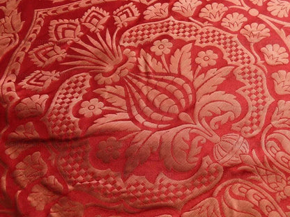 by yard Renaissance Artichoke Silk Damask In Cabernet Red &amp; Copper