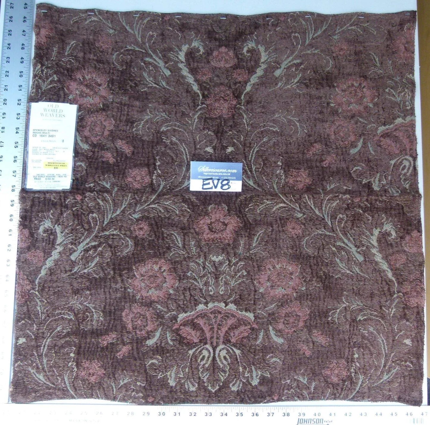 16 Ev8 Scalamandre Showroom Sample Square Spenceley Washed Mocha Multi Brown Floral MSRP USD 153/Y