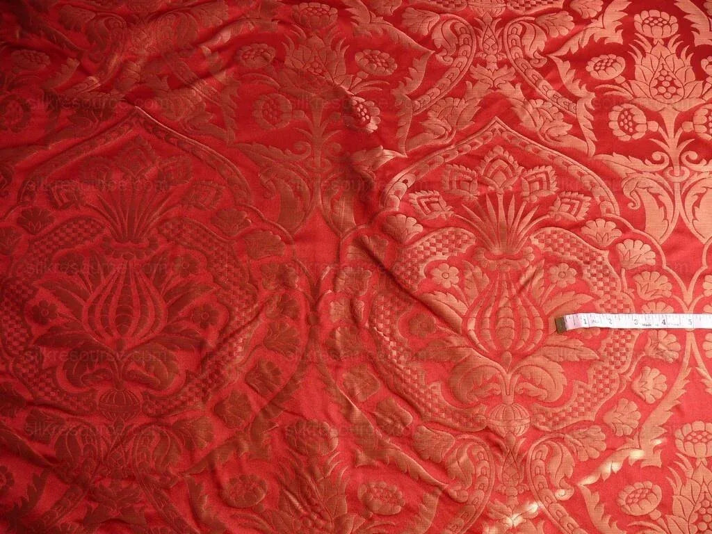 by yard Renaissance Artichoke Silk Damask In Cabernet Red &amp; Copper