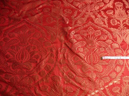 by yard Renaissance Artichoke Silk Damask In Cabernet Red &amp; Copper