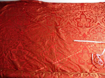 by yard Renaissance Artichoke Silk Damask In Cabernet Red &amp; Copper