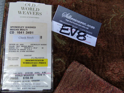 16 Ev8 Scalamandre Showroom Sample Square Spenceley Washed Mocha Multi Brown Floral MSRP USD 153/Y