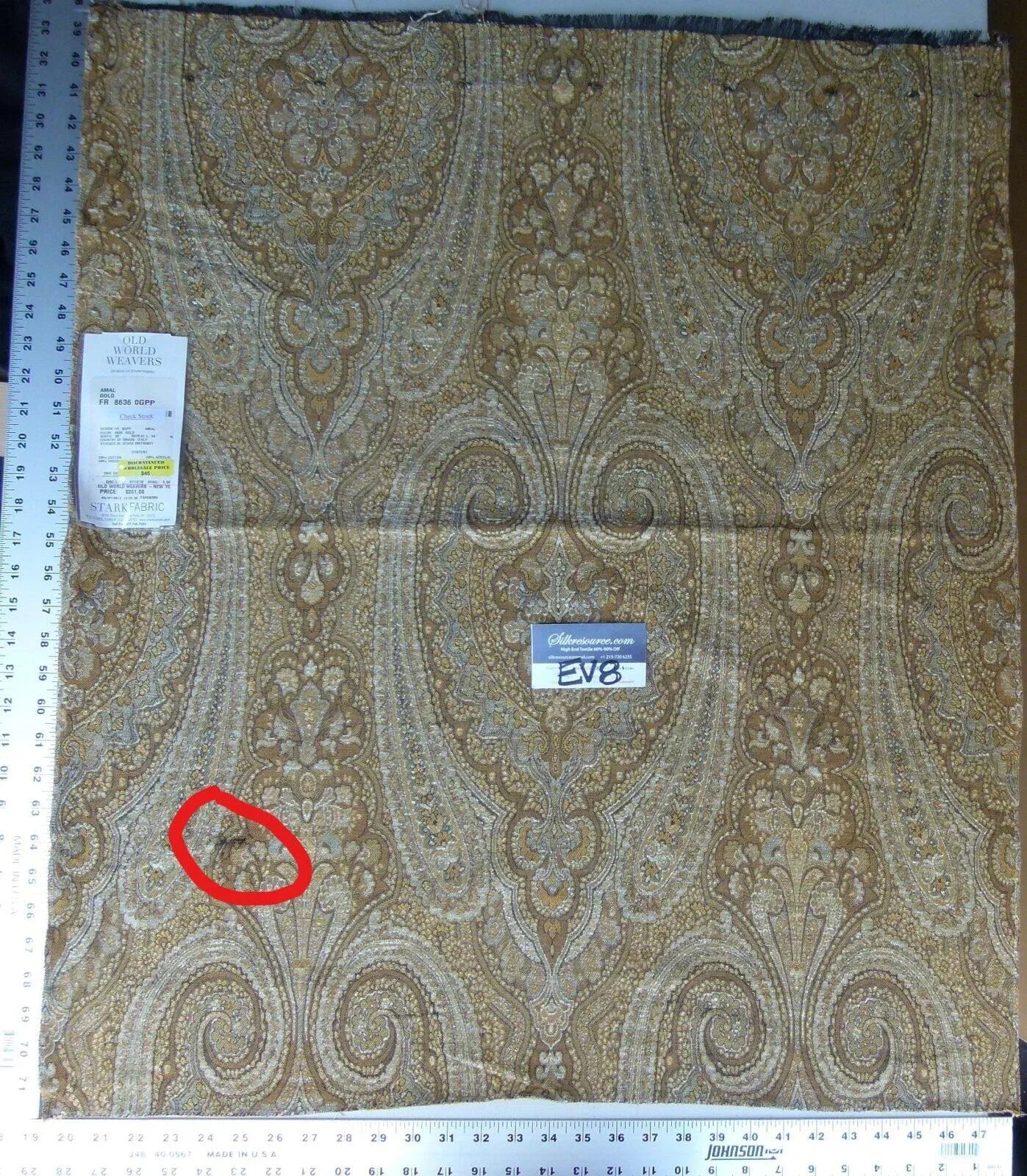 17 Ev8 Scalamandre Showroom Sample 32"x26" Amal Gold Tapestry MSRP USD 201/Y Minor Defect