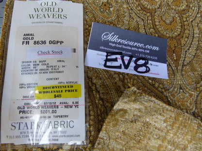 17 Ev8 Scalamandre Showroom Sample 32"x26" Amal Gold Tapestry MSRP USD 201/Y Minor Defect