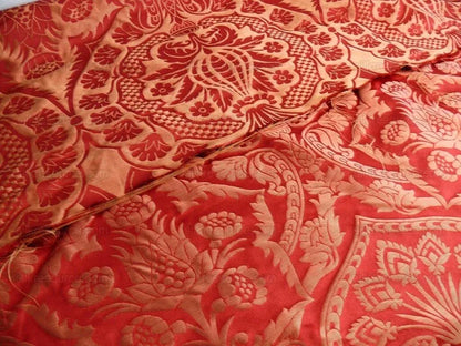 by yard Renaissance Artichoke Silk Damask In Cabernet Red &amp; Copper