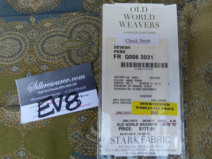 18 Ev8 Scalamandre Showroom Sample Square Devesh Pond Green Blue Paisley Woven MSRP USD 192/Y