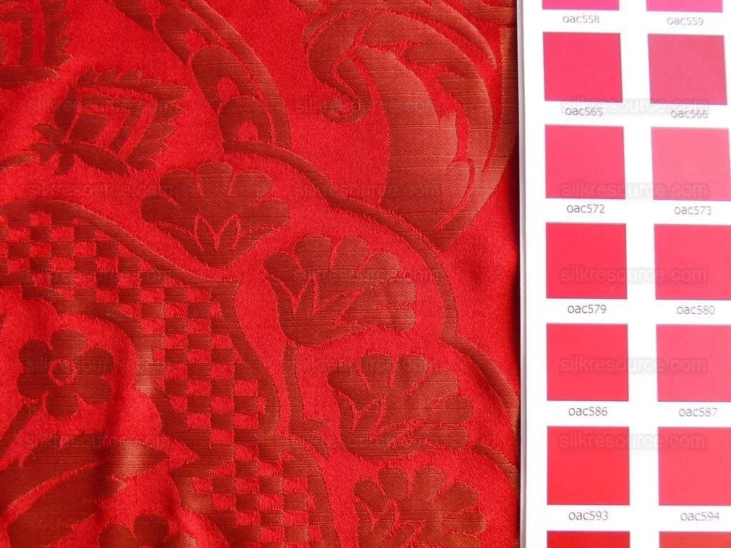 by yard Renaissance Artichoke Silk Damask In Cabernet Red &amp; Copper
