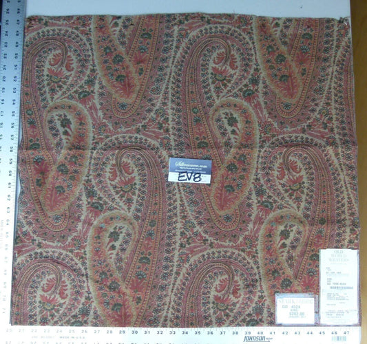 19 Ev8 Scalamandre Showroom Sample Square King Red Tan Paisley Cotton MSRP USD 282/Y