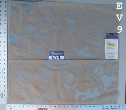 1 Ev9 Scalamandre Showroom Sample Square Idylle Opal Tan Blue Cotton Damask MSRP USD 195/Y