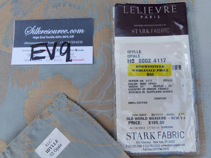 1 Ev9 Scalamandre Showroom Sample Square Idylle Opal Tan Blue Cotton Damask MSRP USD 195/Y