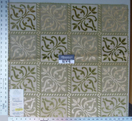 2 Ev9 Scalamandre Showroom Sample Square Rosendal Palace Green Tan Beige Velvet MSRP USD 141/Y