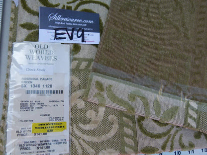 2 Ev9 Scalamandre Showroom Sample Square Rosendal Palace Green Tan Beige Velvet MSRP USD 141/Y