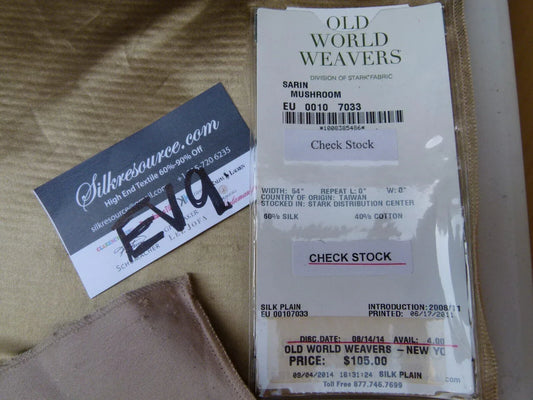 3 Ev9 Scalamandre Old World Weavers Sarin Silk Satin Mushroom Light Brown Silk Cotton Satin Liquid Lux Solid -Showroom Sample Square