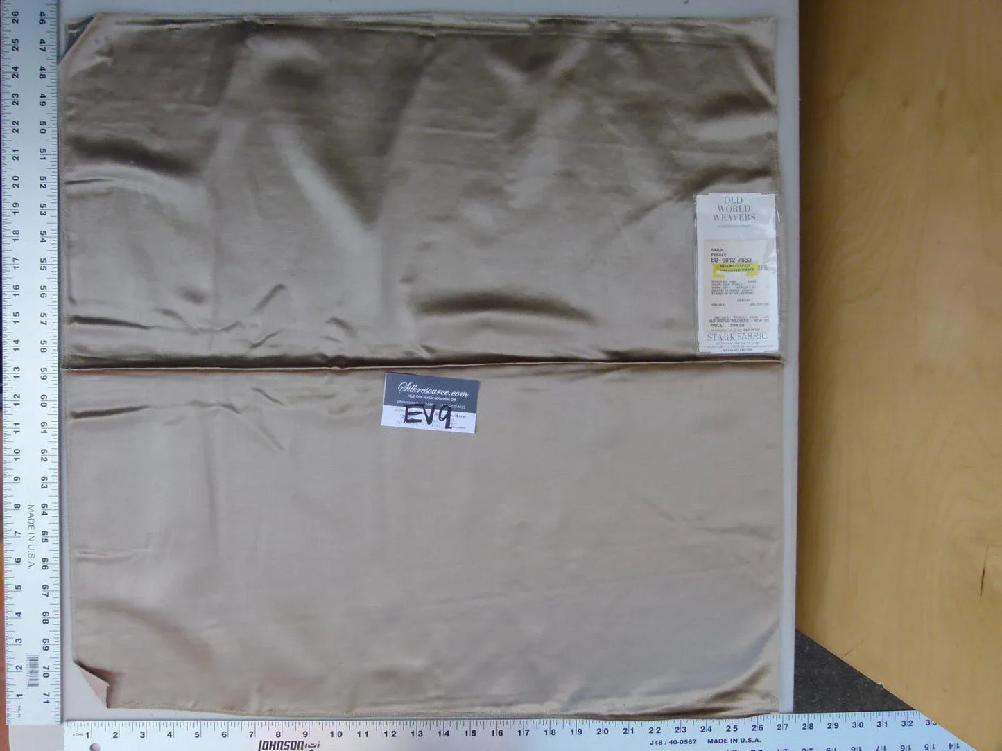 4 Ev9 Scalamandre Showroom Sample Square Sarin Silk Satin Pebble Taupe Brown Solid