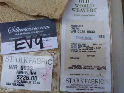 10 Ev9 Scalamandre Showroom Sample Square Angelina Cream 100% Silk MSRP USD 225/Y