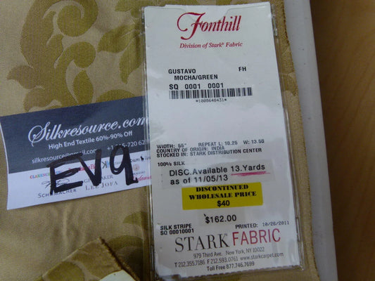 11 Ev9 Scalamandre Showroom Sample Square Gustavo Mocha Green Silk Damask Jacquard MSRP USD 216/Y