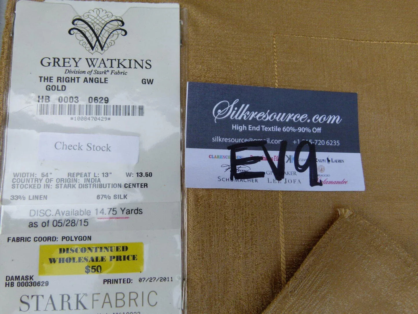 12 Ev9 Scalamandre Showroom Sample Square The Right Angle Gold Geometric