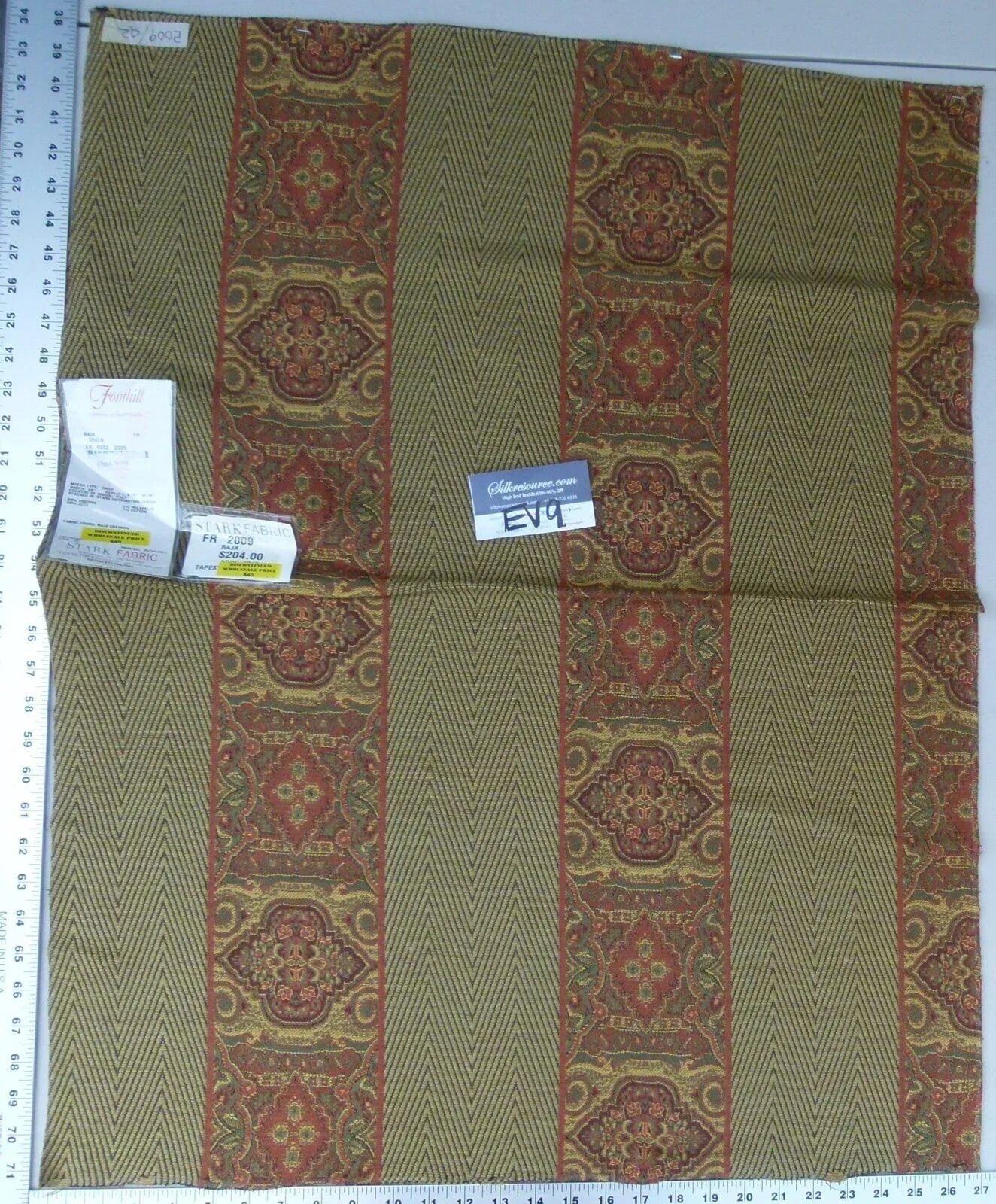 13 Ev9 Scalamandre Showroom Sample 33"x26" Raja Stripe Green Tapestry