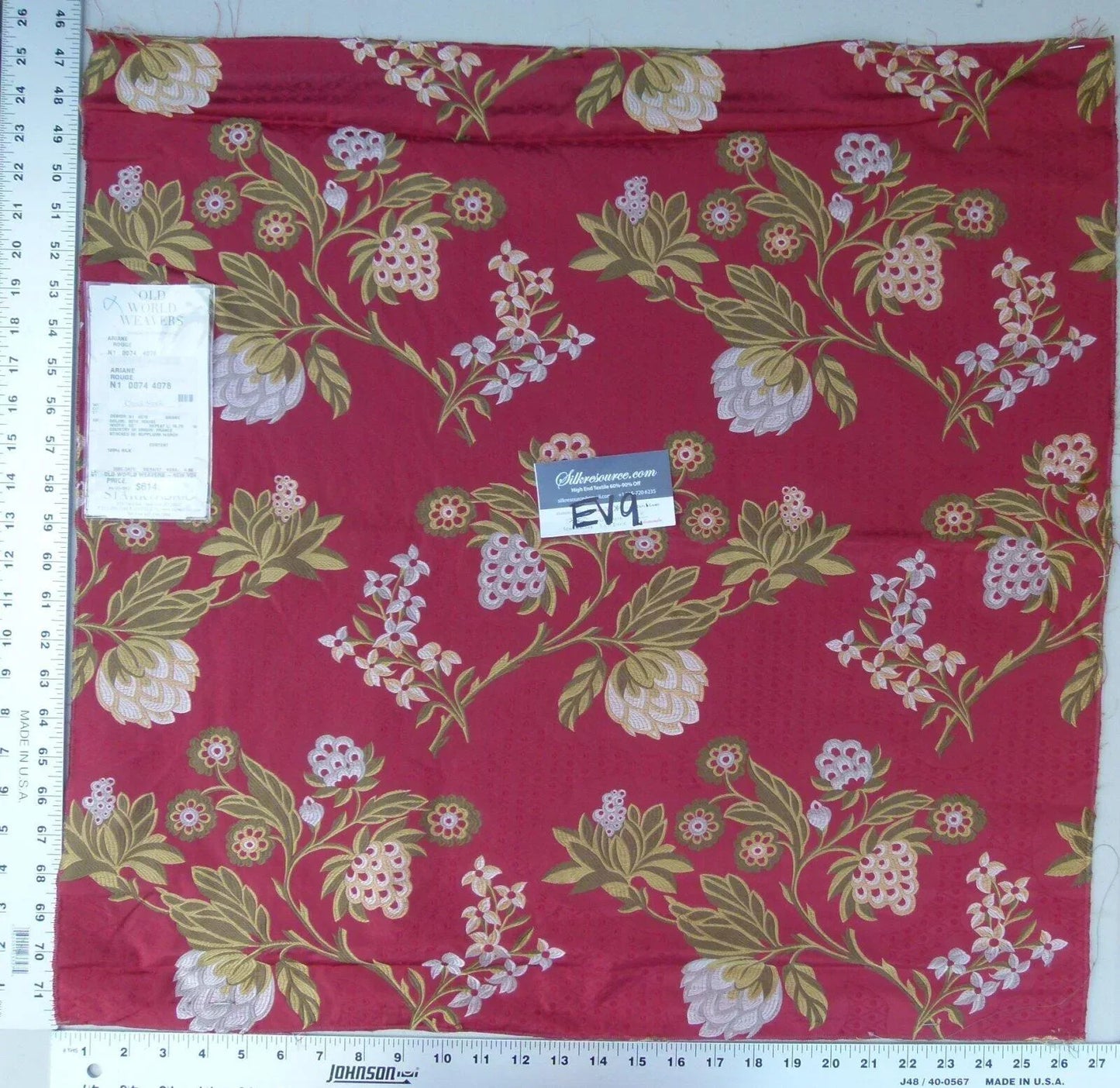 15 Ev9 Scalamandre Showroom Sample Square Ariane Rouge Red Floral Silk MSRP USD 614/Y