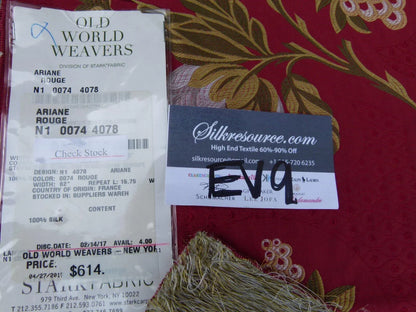 15 Ev9 Scalamandre Showroom Sample Square Ariane Rouge Red Floral Silk MSRP USD 614/Y