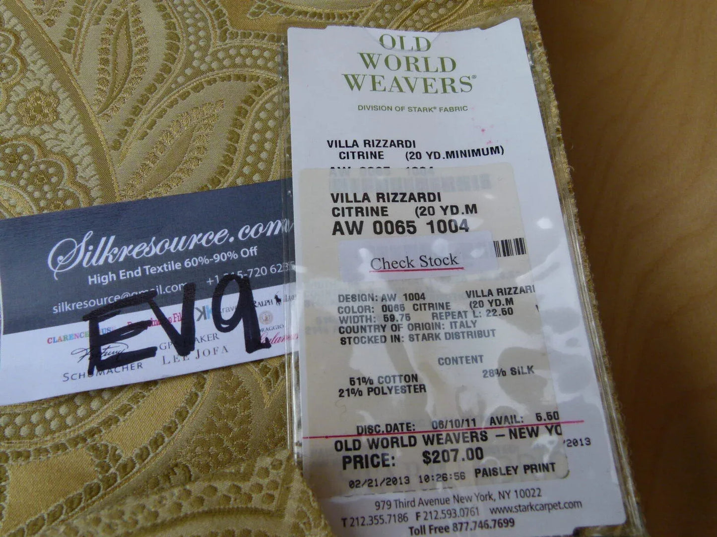 16 Ev9 Scalamandre Showroom Sample Square Villa Rizzardi Citrine Paisley MSRP USD 207/Y