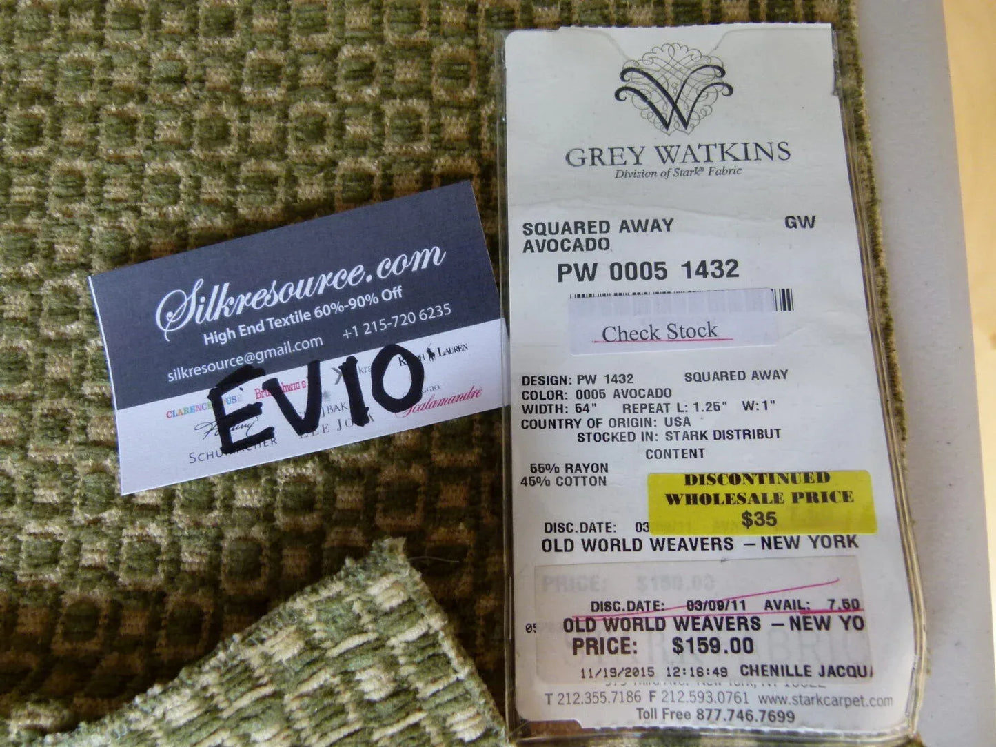 4 Ev10 Scalamandre Showroom Sample Square Squared Away Avocado Green Geometric MSRP USD 159/Y (copy)