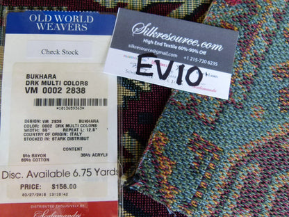 9 Ev10 Scalamandre Showroom Sample 16"x26" Bukhara Dark Multi Colors MSRP USD 156/Y