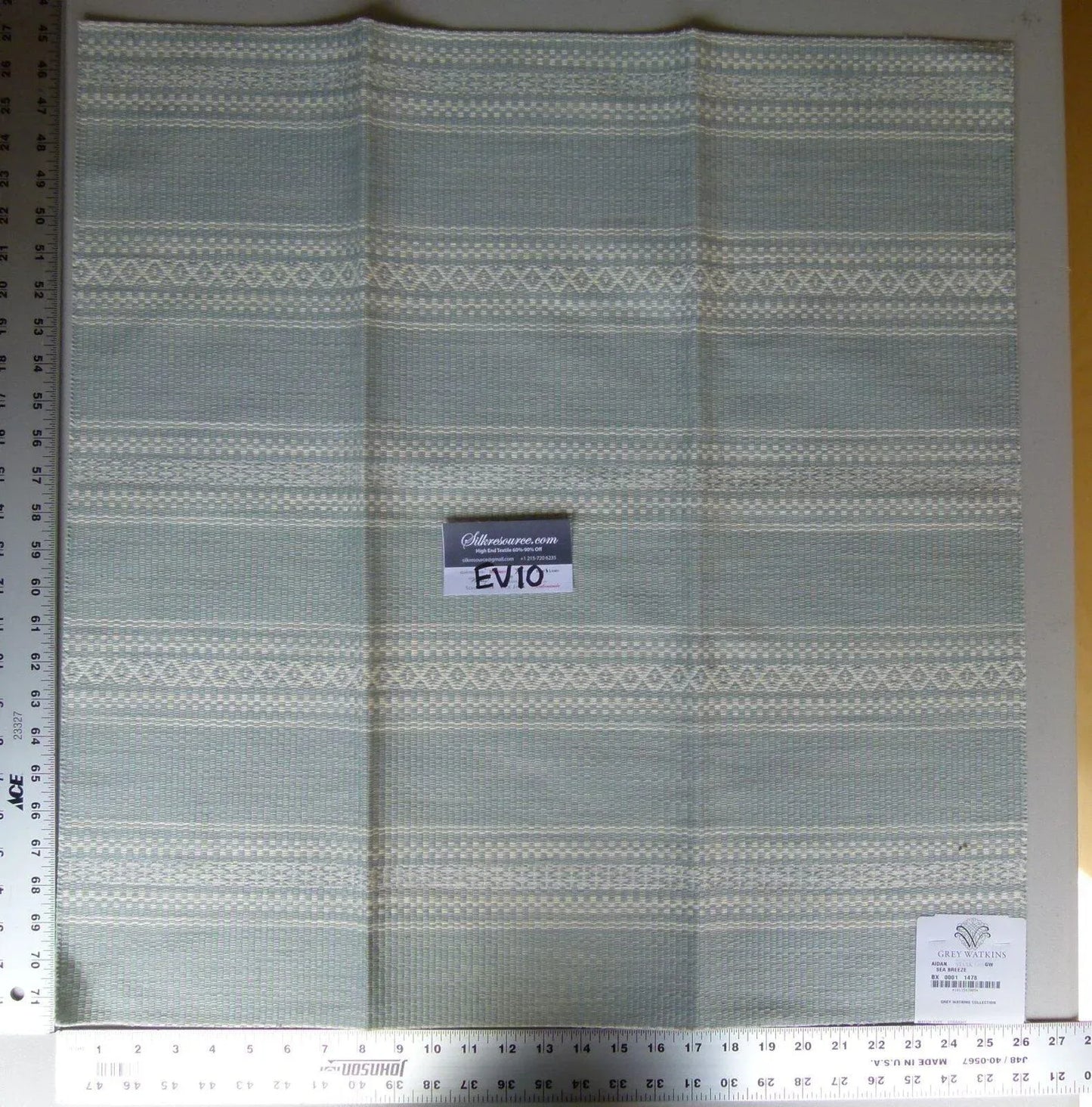 11 Ev10 Scalamandre Showroom Sample Square Aidan Sea Breeze Pale Green Geometric Stripe