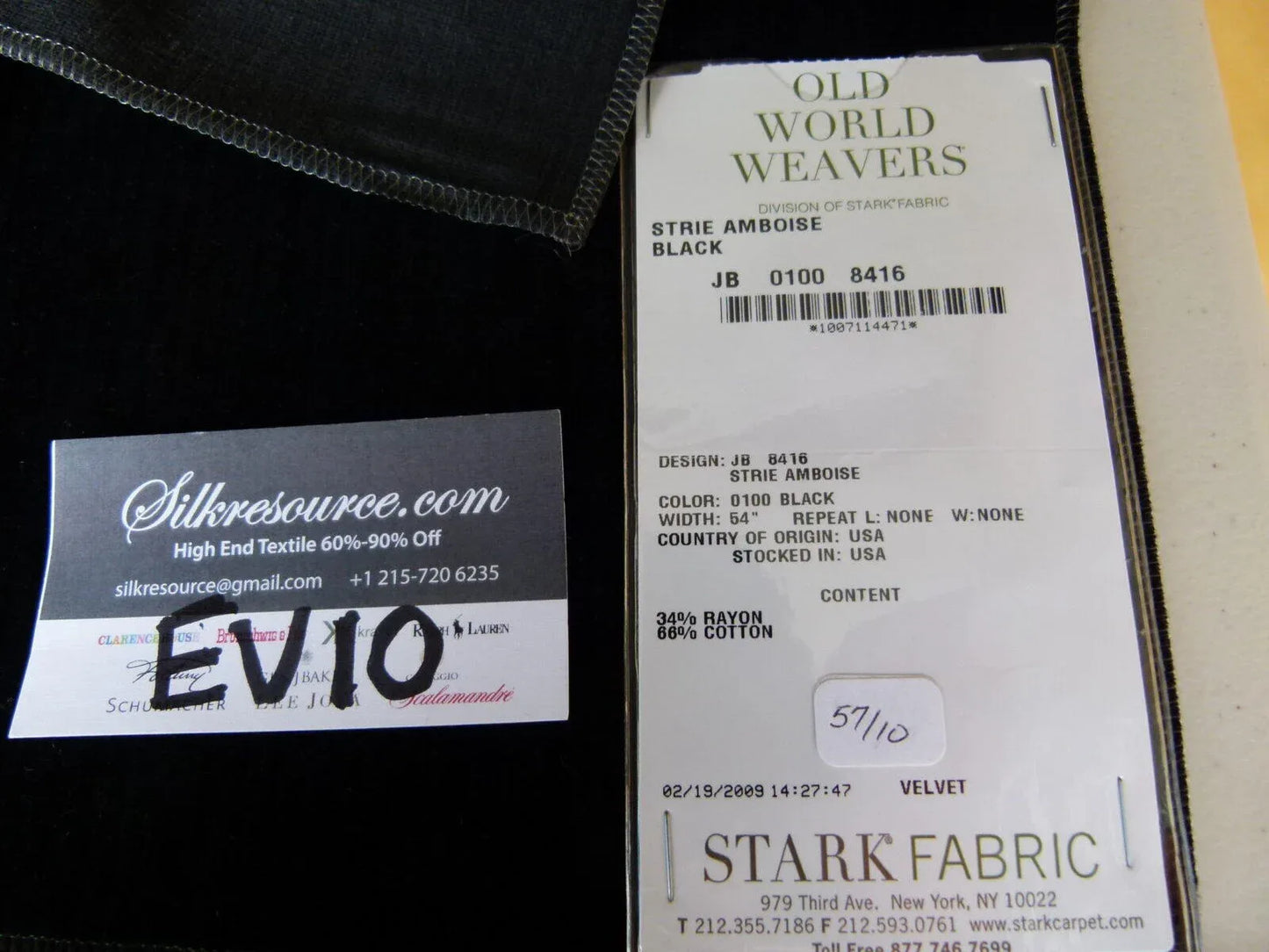 13 Ev10 Scalamandre Showroom Sample Square Strie Amboise Black Velvet