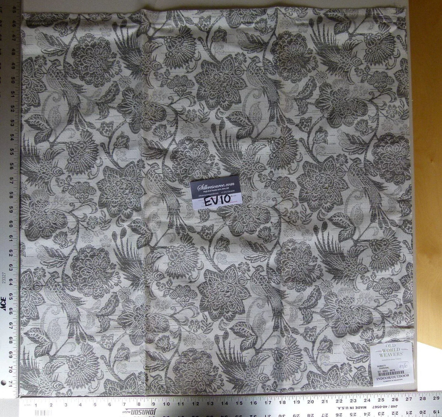 15 Ev10 Scalamandre Showroom Sample Square Sankaty Charcoal Gray Sunbrella Indoor Outdoor Bird Floral