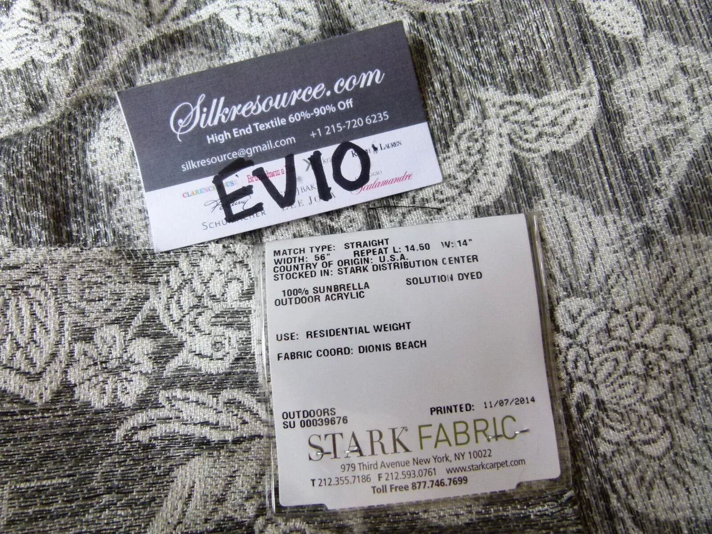 15 Ev10 Scalamandre Showroom Sample Square Sankaty Charcoal Gray Sunbrella Indoor Outdoor Bird Floral