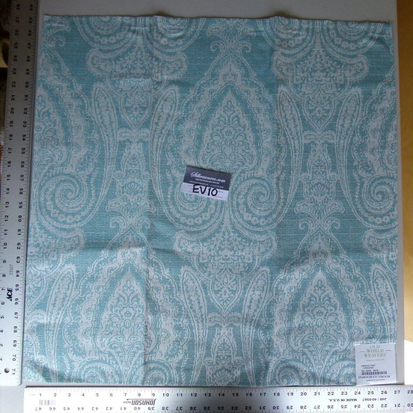 16 Ev10 Scalamandre Showroom Sample Square Harwich Port Turquoise Paisley Indoor Outdoor