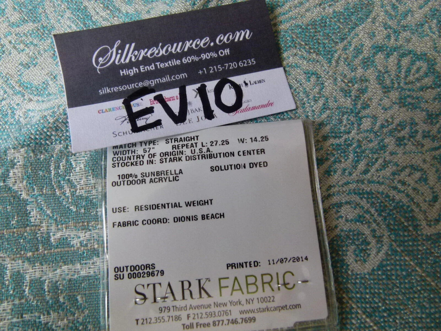 16 Ev10 Scalamandre Showroom Sample Square Harwich Port Turquoise Paisley Indoor Outdoor