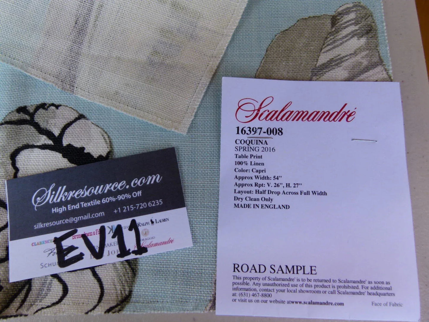 1 Ev11 Scalamandre Showroom Sample Square Coquina Seashell Linen Print