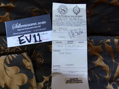 2 Ev11 Scalamandre Showroom Sample Square Damais Ebony 100% Silk Floral Black Brown