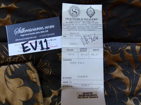 2 Ev11 Scalamandre Showroom Sample Square Damais Ebony 100% Silk Floral Black Brown