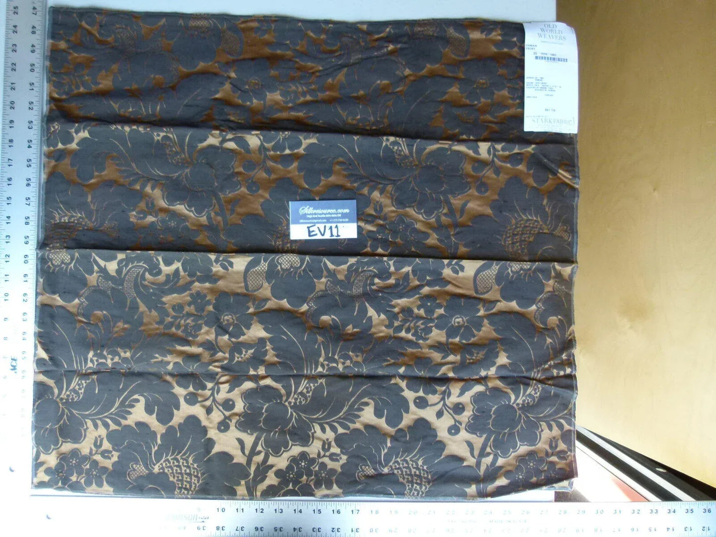 3 Ev11 Scalamandre Showroom Sample Square Damais Ebony 100% Silk Floral Black Brown