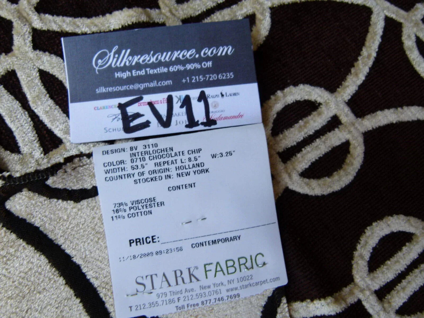 5 Ev11 Scalamandre Showroom Sample 35"x26" Interlochen Chocolate Chip Deep Brown Cream Geometric Loop