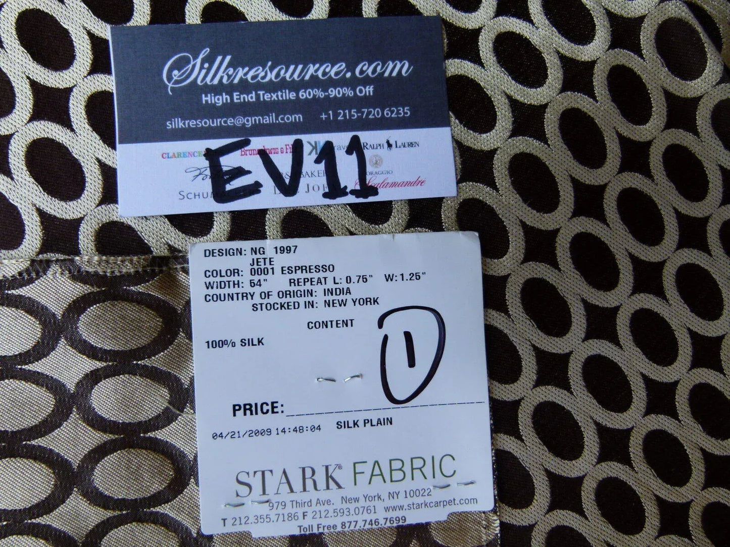 6 Ev11 Scalamandre Showroom Sample 34"x26" Jete Espresso Dark Brown Beige Loop 100% Silk Per Piece