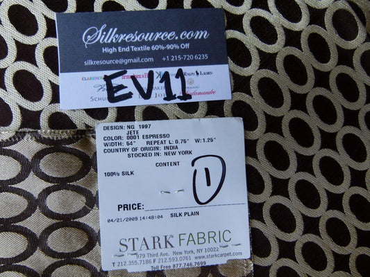 6 Ev11 Scalamandre Showroom Sample 34"x26" Jete Espresso Dark Brown Beige Loop 100% Silk Per Piece