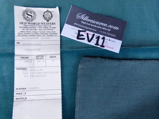 8 Ev11 Scalamandre Showroom Sample Square Alexandre Velvet Turquoise Blue Solid