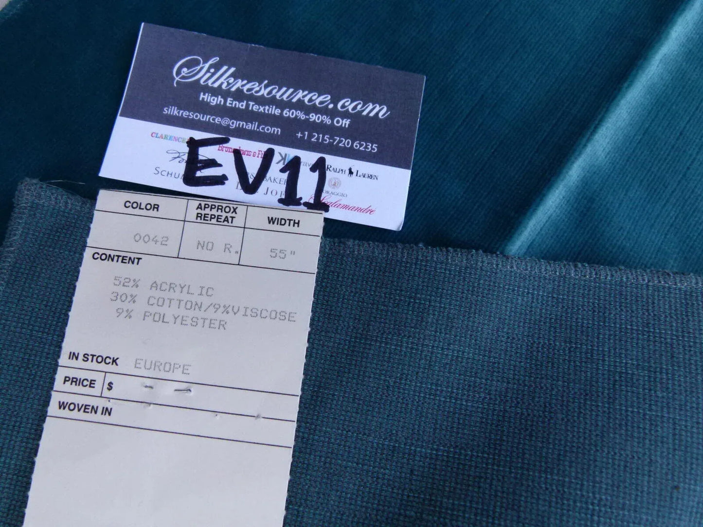 9 Ev11 Scalamandre Showroom Sample 28"x13" Alexandre Velvet Turquoise Blue Solid