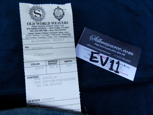 10 Ev11 Scalamandre Showroom Sample Square Alexandre Velvet Firmament Blue Solid