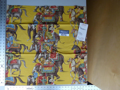 13 Ev11 Scalamandre Showroom Sample Square Dara Saffron Yellow Blue Red Elephant Cotton Print
