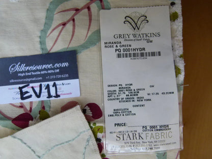 14 Ev11 Scalamandre Showroom Sample Square Miranda Rose Green Floral Embroidery Cotton MSRP USD646/Y