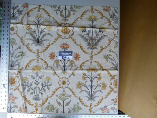 16 Ev11 Scalamandre Showroom Sample Square Pashmina Vanilla Arabesque Print On Cotton Tan Gold Brown Beige MSRP USD 358/Y