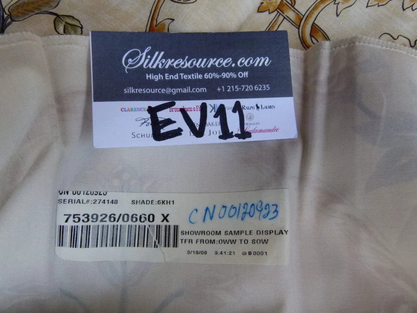 16 Ev11 Scalamandre Showroom Sample Square Pashmina Vanilla Arabesque Print On Cotton Tan Gold Brown Beige MSRP USD 358/Y