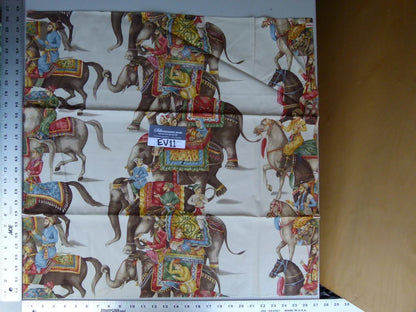 17 Ev11 Scalamandre Showroom Sample Square Dara White Blue Red Elephant Cotton Print